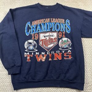 Vintage Minnesota Twins 1991 World Series Champions Sweatshirt Adult L Navy USA